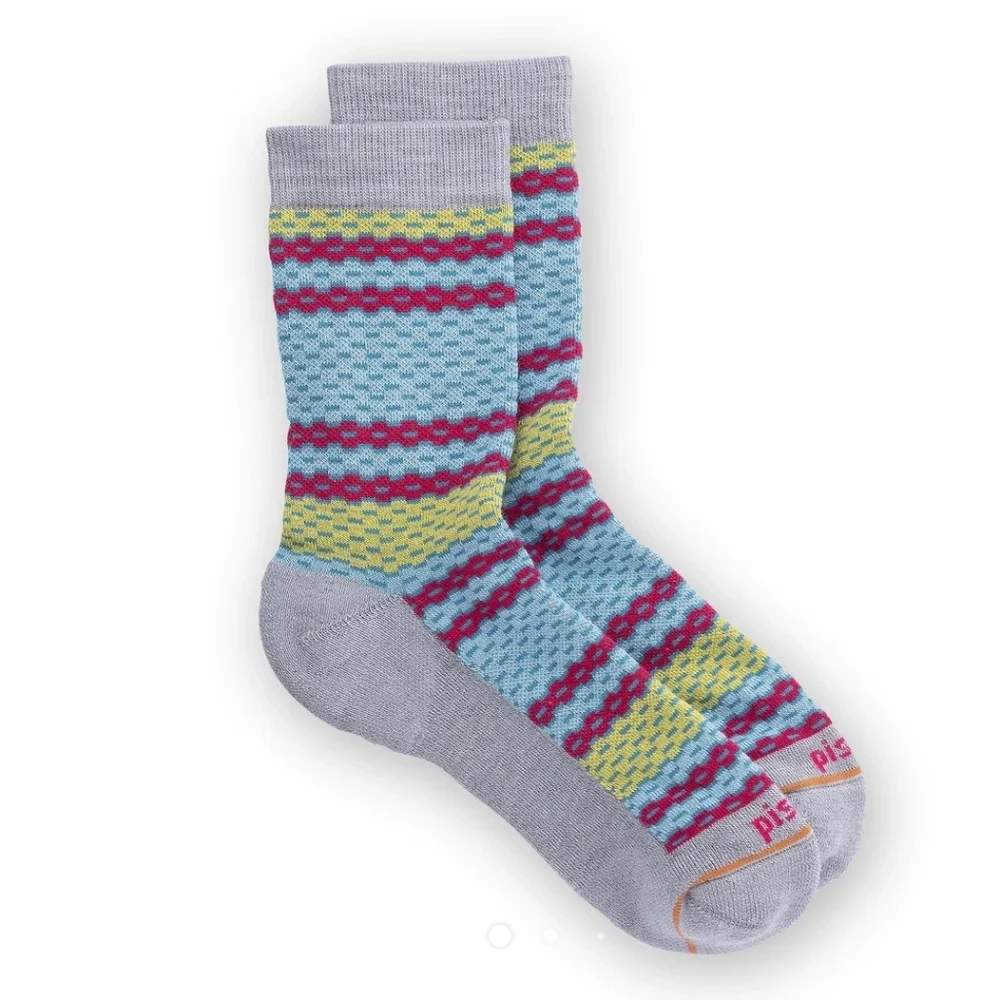 Pistil Phoebe Crew Socks Merino Wool Blend Teal Stripe Grey Womens Medium NEW
